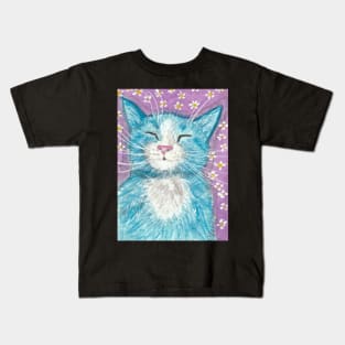 sleepy blue kitten cat art Kids T-Shirt